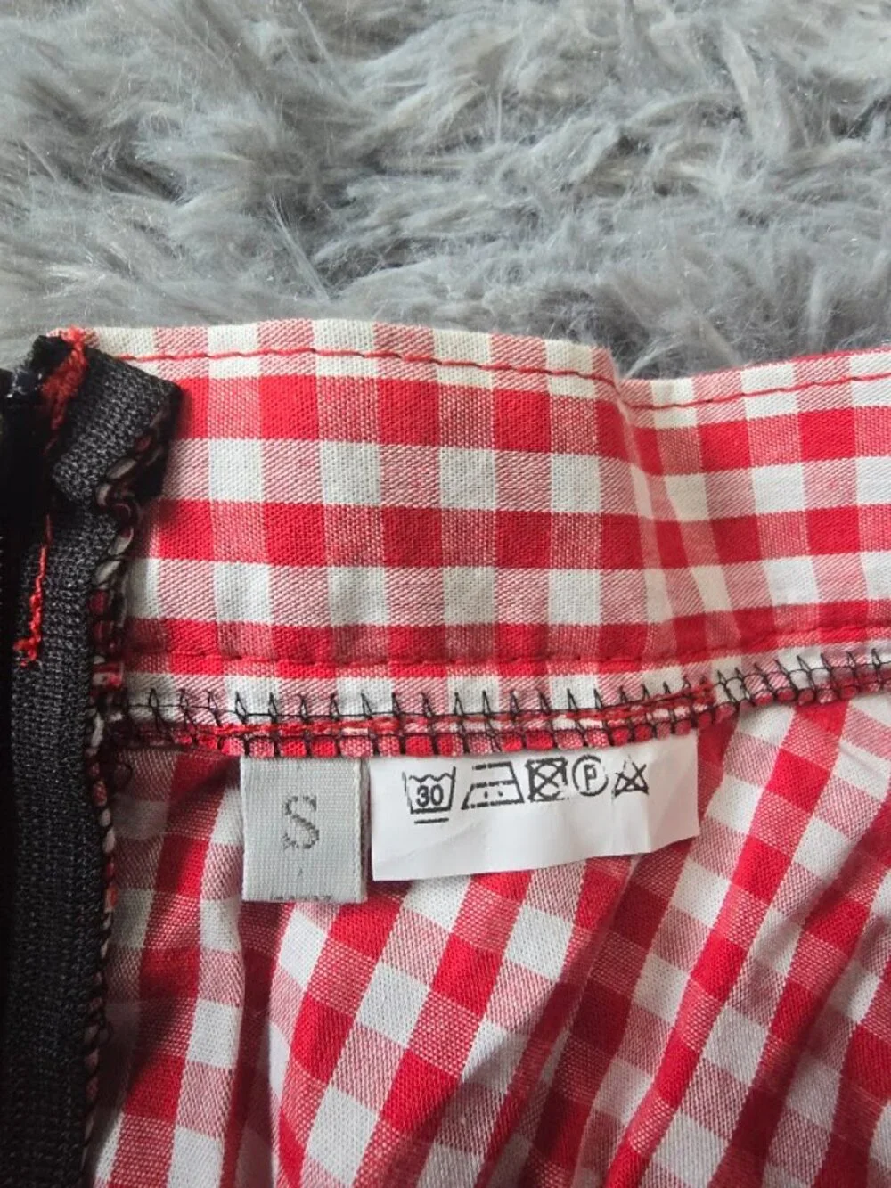 Skull and Star Red Checkered Midi Skirt with Lace Trim, Size Small